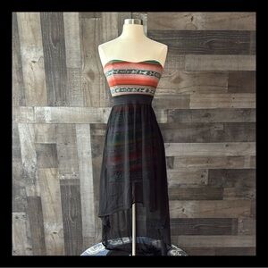 American Rag strapless high low dress small sheer western boho chic festival